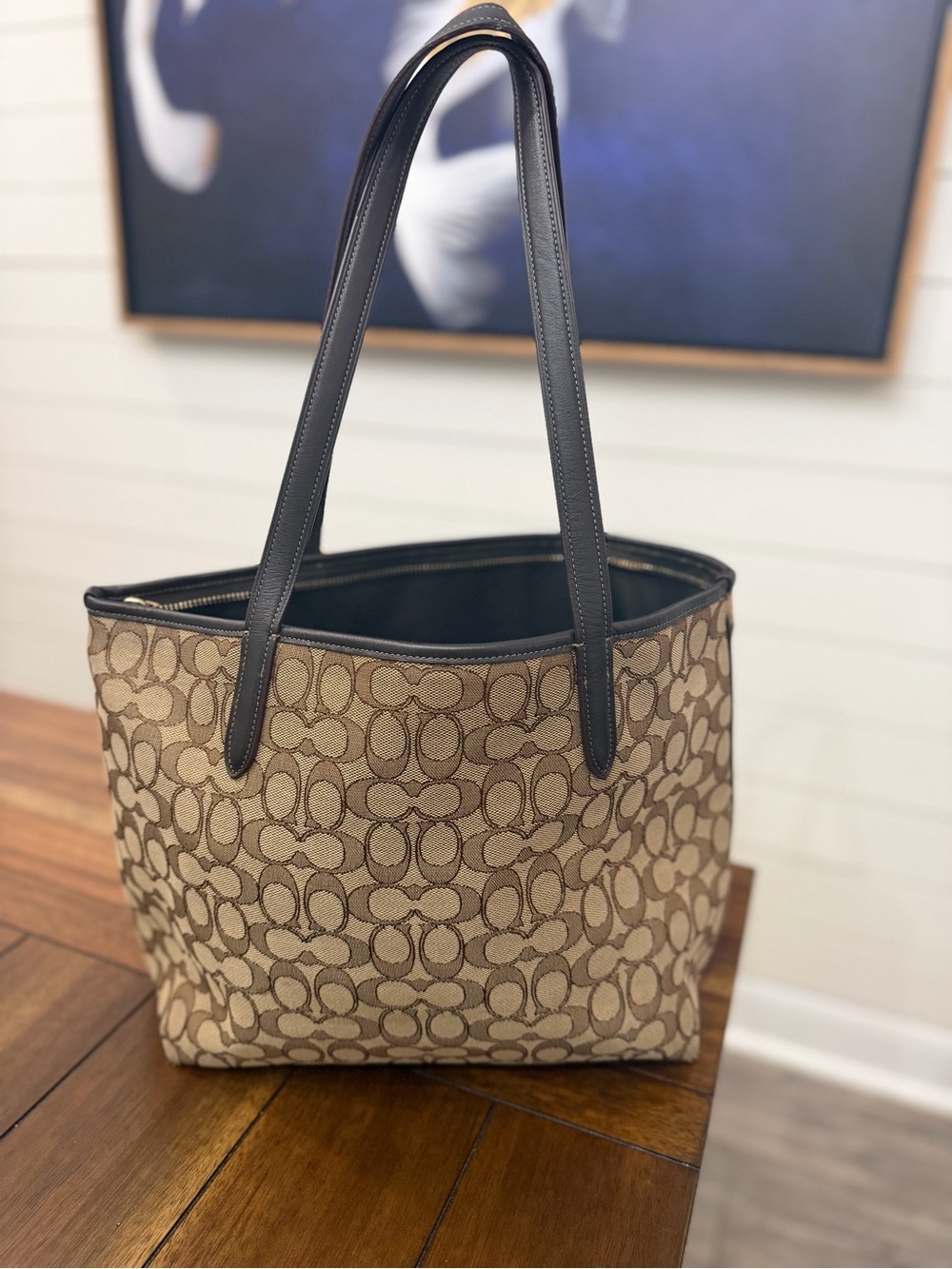 Coach Signature Taylor Canvas Tote in Tan with Dark Brown Trim - Picture 3 of 8